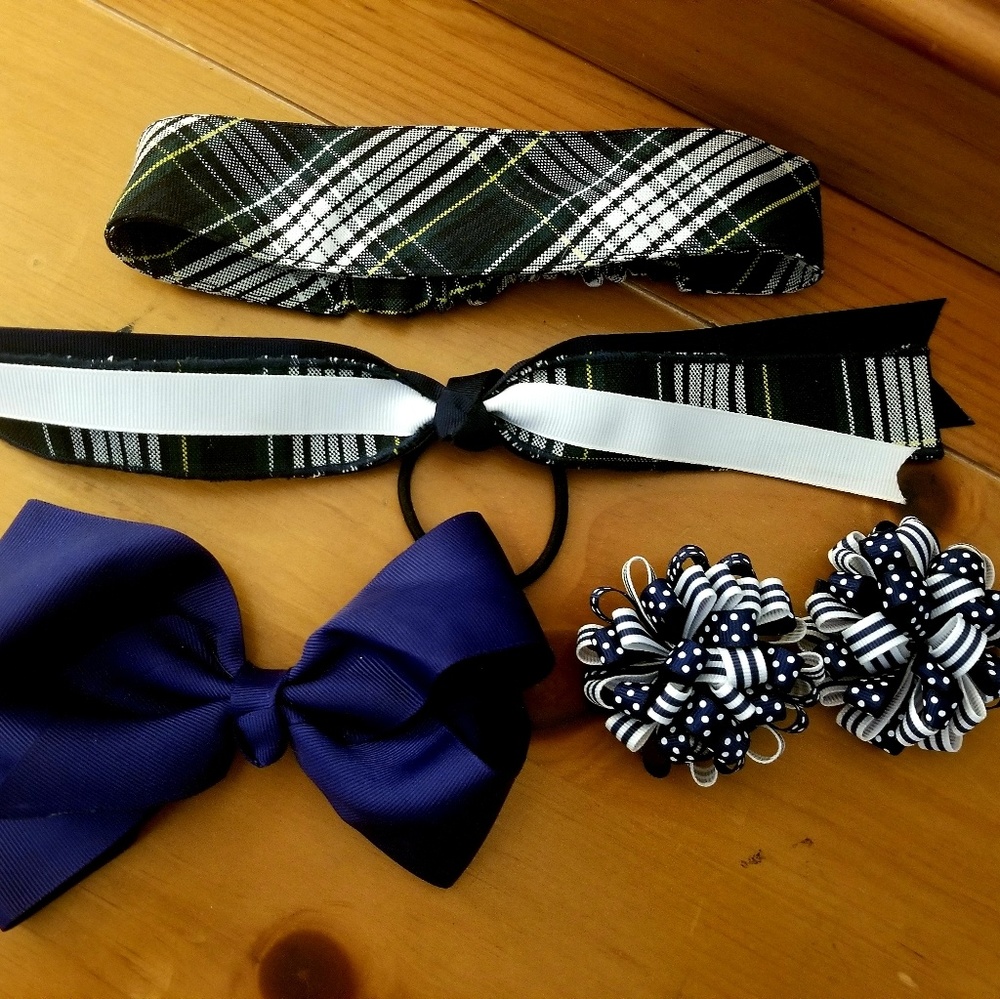School uniform plaid hair bands and bows, set of 5